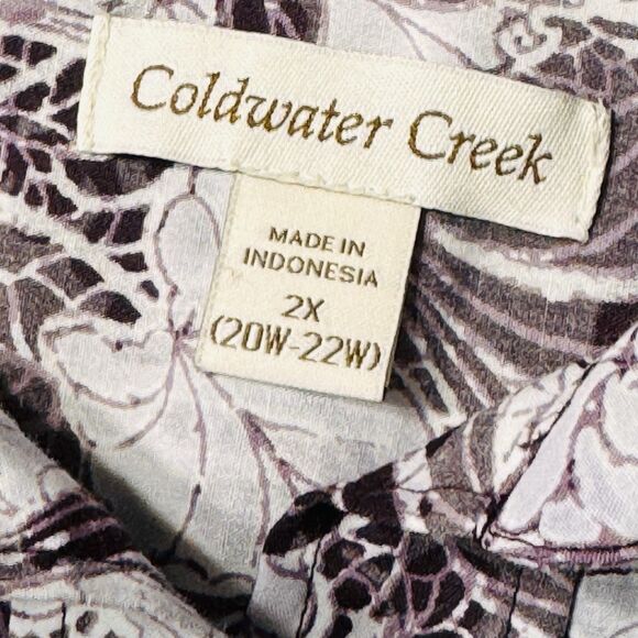 COLDWATER CREEK Women’s Plus 2X Purple Floral Cotton Blend Shirt Blouse No iron - Picture 4 of 10